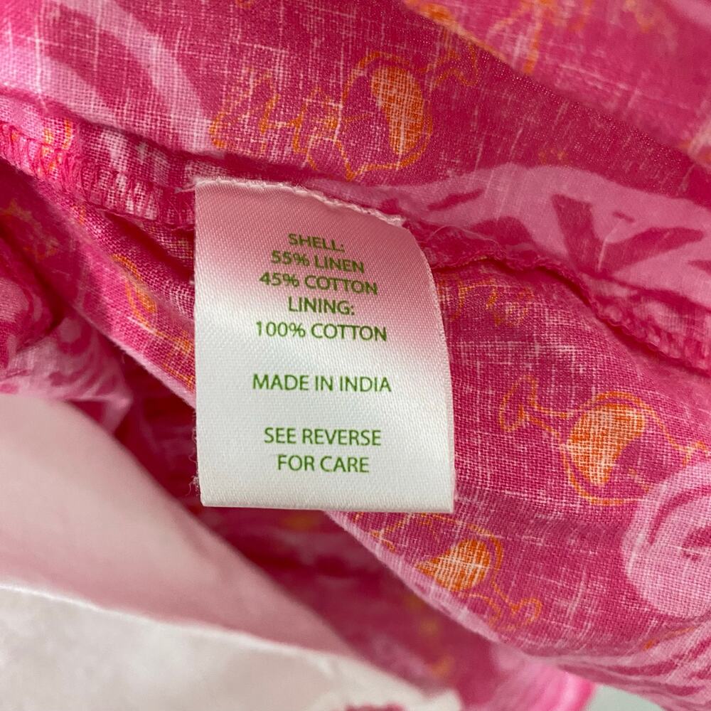 Lilly Pulitzer Largo Daiquiri Skirt L Pink Pineapple Print Linen Ruffle Pockets - Picture 5 of 11